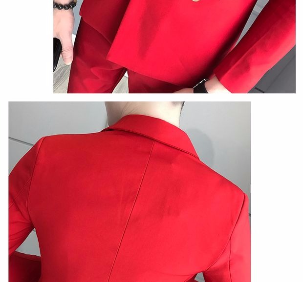 Bộ đồ nhỏ màu đỏ nam phù hợp với áo dài tay phiên bản Hàn Quốc của người đẹp trai đẹp trai nóng bỏng đôi đêm miễn phí để làm việc với bộ đồ mỏng bộ vest nam trẻ trung