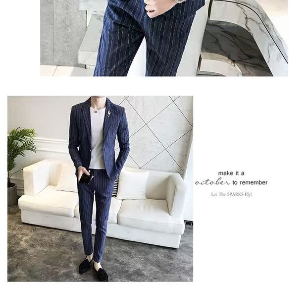 Bộ đồ sọc dài tay phù hợp với nam phiên bản Hàn Quốc của bộ đồ hộp đêm thời trang nóng bỏng miễn phí thanh công sở giản dị vest nam