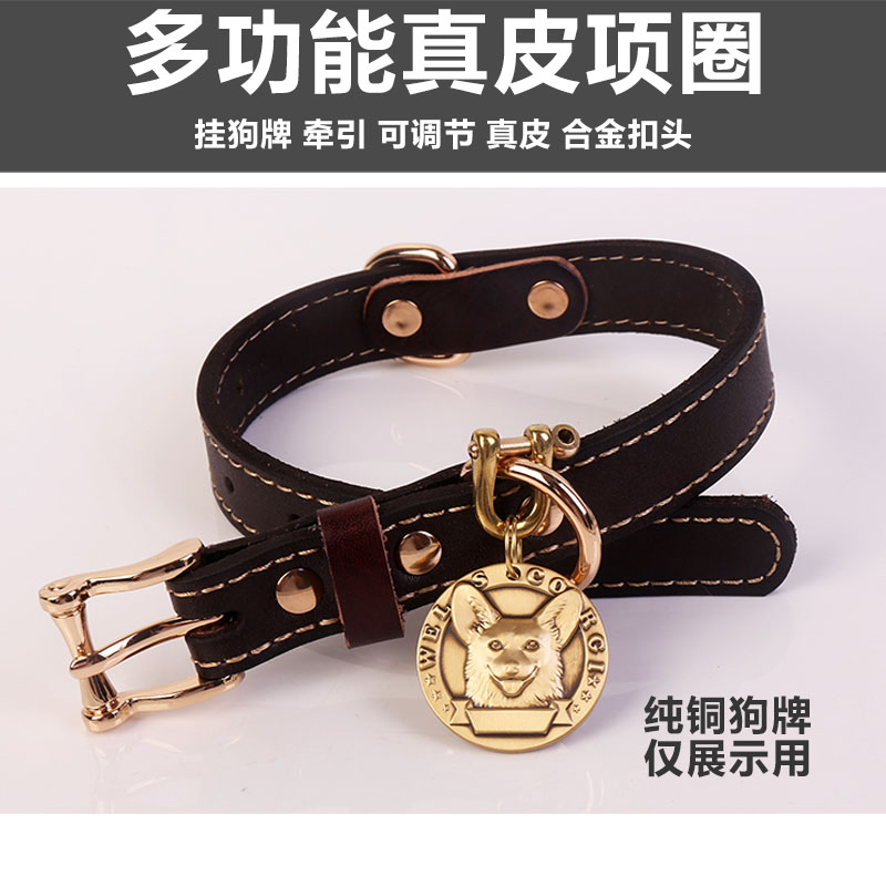 Genuine Leather Dog Neckline Pet Neck Labrador Gold Mullet Large Mini Dog Neck Bush Traction Rope for Multi-purpose