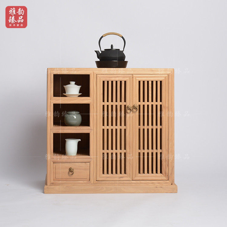 Old elm paint-free solid wood tea counter restaurant Chinese tea stand side table simple double-door dining table furniture special offer