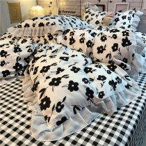 Italian IMOM Black White Flowers Retro Four Pieces Full Cotton Pure Cotton Fairy Lace Quilt Cover Bed Linen Bed 1 5m