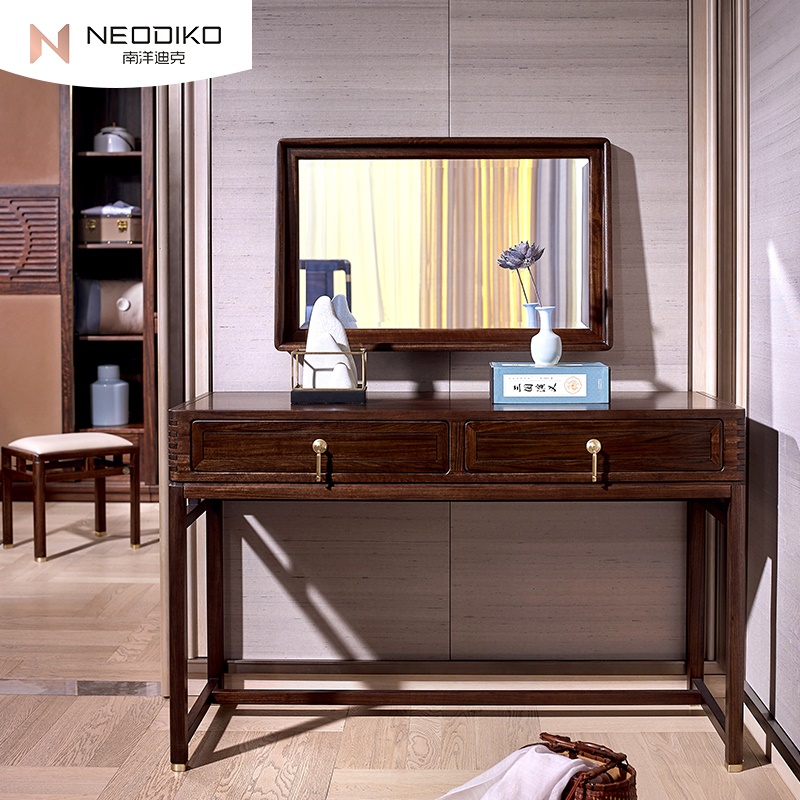 Nanyang dike and gas wood dresser New Chinese solid wood bedroom minimalist make-up bench suit combination 