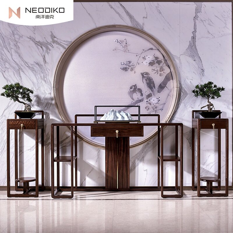 Nanyang Dick Heqi solid wood entrance table Ebony wood original color modern new Chinese entryway table shelf