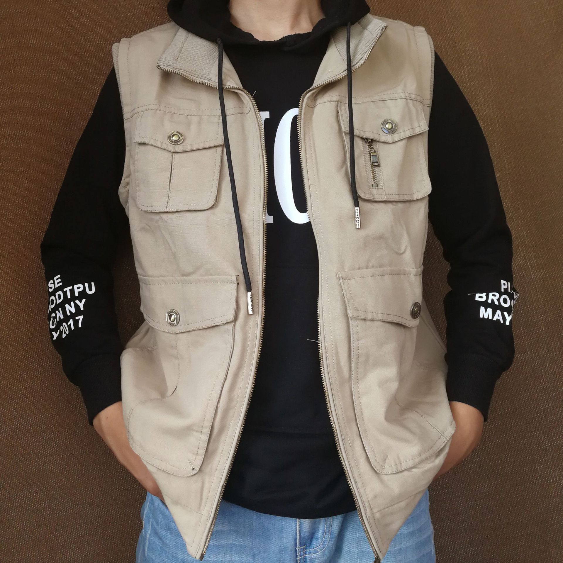 Men's Machia Harutyudo Multi-pocket Photophishing Machia Men's mid-old Machia Camshoulder custom print LOGO