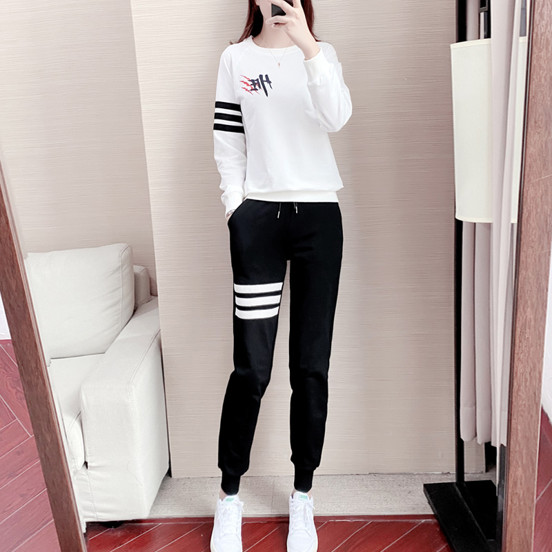 Sports Casual Suit Women Spring Autumn 2022 New Fashion Foreign Pie Trendy Round Lead Long Sleeve Thick Cotton T Running Two sets