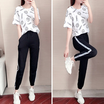 Boomer Sports Suit Women Summer 2022 New Fashion Foreign Air Relax Short Sleeve Students 90% Pants Casual Two Sets