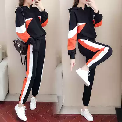 Sports Leisure set women 2021 spring and autumn fashion trend New Korean version of hooded color thick cotton T foreign style two-piece set