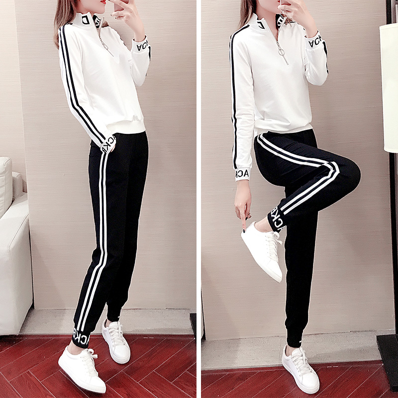 Sports Casual Suit Women 2022 new spring and autumn Fashion foreign show Lean Collar Sportswear Running Suit Two Sets Tide