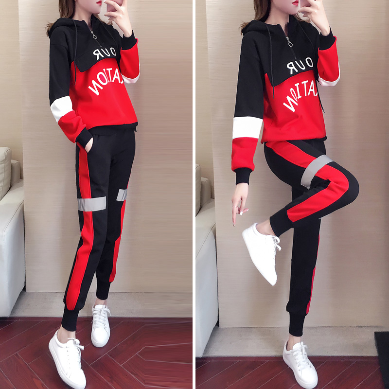 Tide brand leisure sports suit women's winter 2021 new drag dance hip hop handsome plus velvet vests running two-piece set