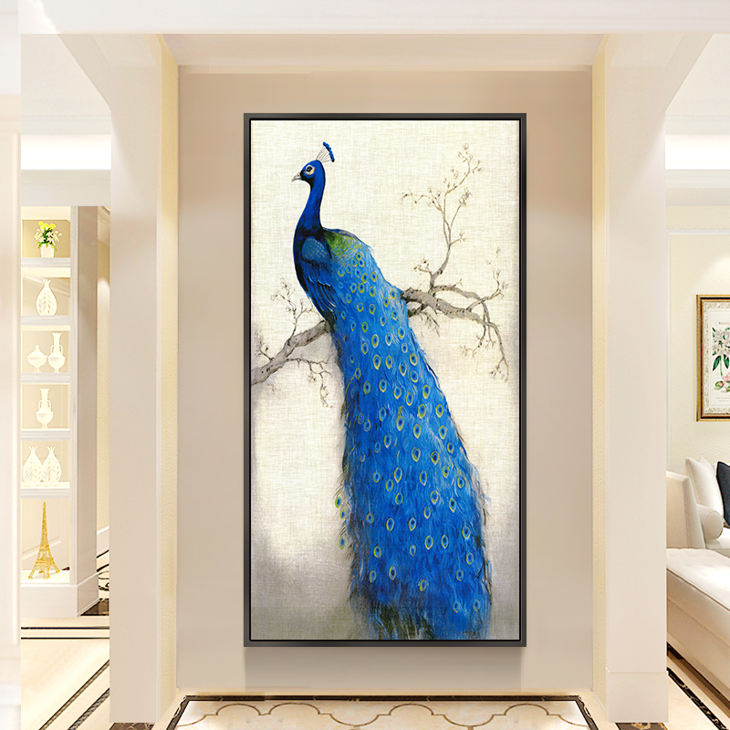 Peacock contending Nordic style Decorative Xuanguan Painting Vertical version Xuanguan Wall Decorative Hallway Aisle Decoration Fresco