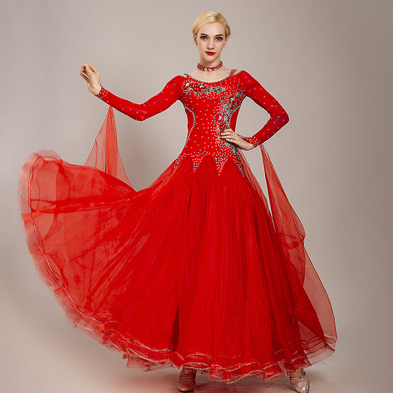 New hot drill modern dance dress national standard dance suit waltz social dance big swing long skirt modern dance suit