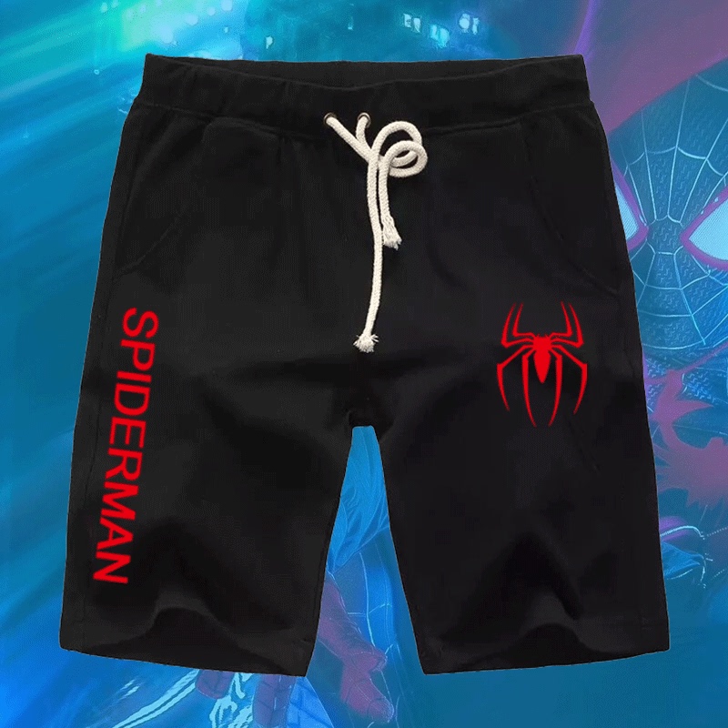 Movie Merchandise Spider-Man: into the Spider-Verse Black Spider Shorts Marvel Casual Sports Trendy Shorts