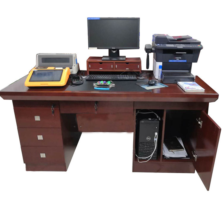 Finance Solid Wood Leather Desk Old Fashioned Office School Teachers Single Desk Manager Staff Table Double Cabinet Working Table