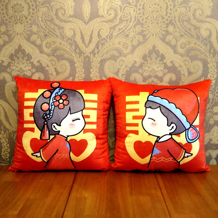 Wedding celebrations Creative Happy Pillow A pair of new wedding giftbedroom decoration festive red new pillow