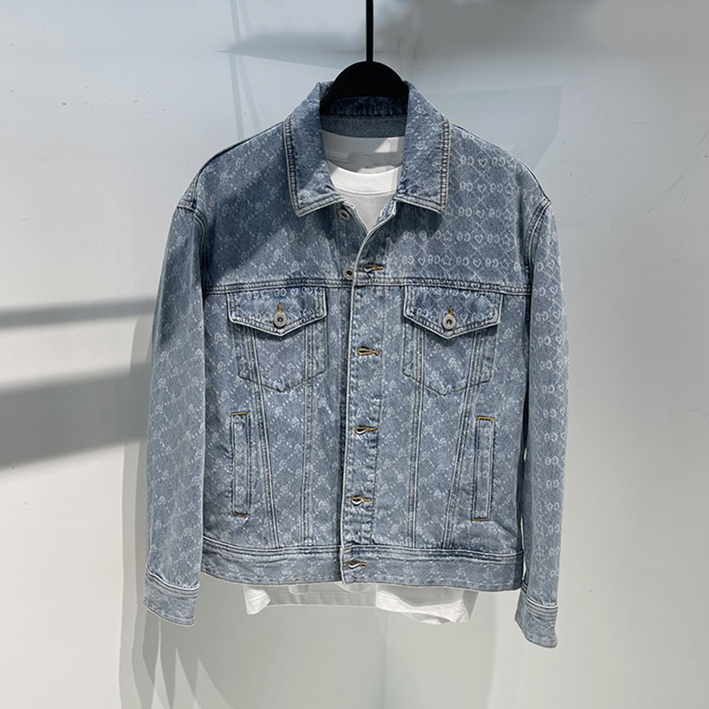 Musonmu Denim Jacket for Men, Autumn and Winter Trendy Brand ins Popular Lapel Workwear Printed Casual Jacket Top