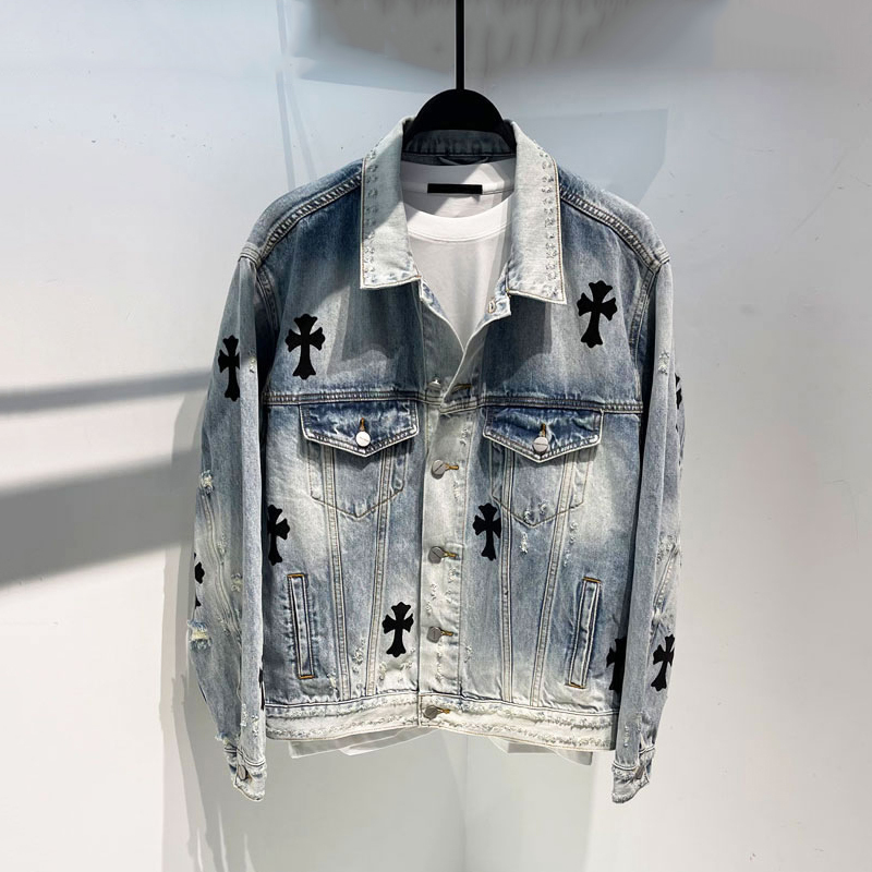Musonmu Spring and Autumn Men's Fashion Printed Casual Lapel Washed Workwear Denim Jacket Men's Trendy Brand Outerwear