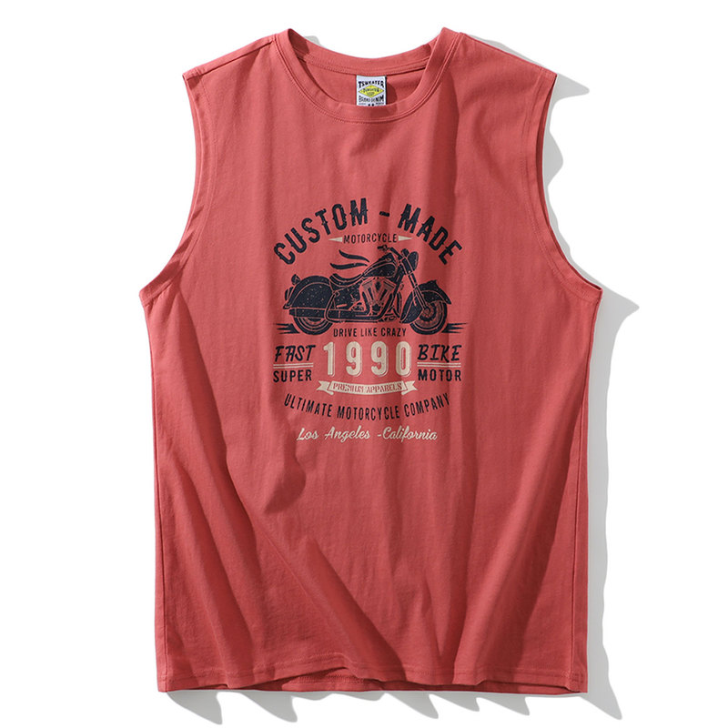 Musonmu American Retro Cotton Vest Men's Summer Thin Hurdle Sports Sleeveless T-Shirt Printed Short-Sleeved Waistcoat