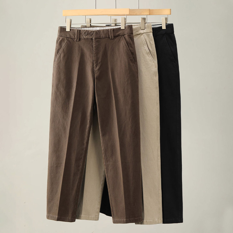 Musonmu Trendy Brand Lyocell Twill Washed Cotton Casual Pants Men's Double-Button Straight Loose Suit Pants