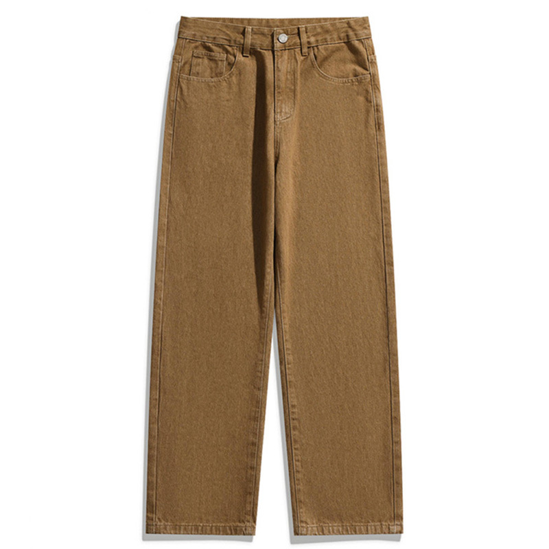 Musonmu American Retro Distressed Brown Jeans for Men and Women, Melard Straight-Leg Loose Brown Long Pants