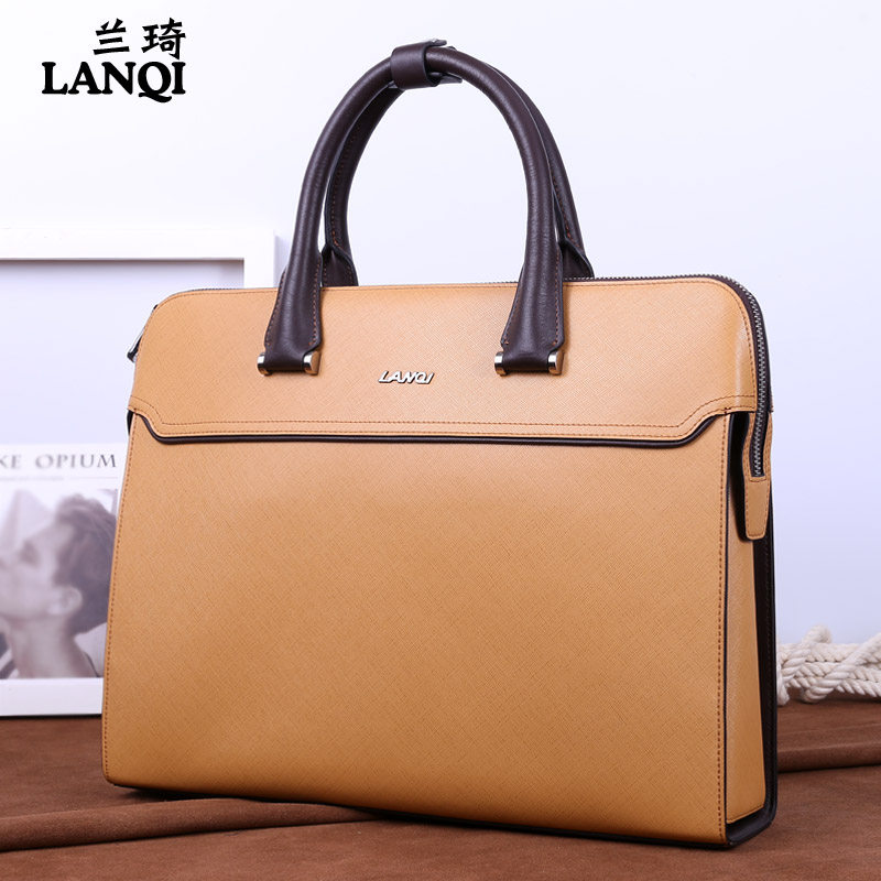 Lanqi Men's Handbag Briefcase Horizontal Genuine Leather Casual Shoulder Messenger Bag Leather Fashion Business Men's Bag Trendy
