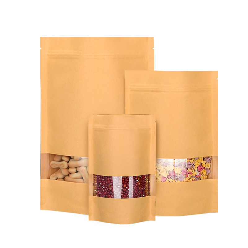 Northern Packaging Transparent Window Kraft Paper Bag Self-Sealing Bag 30 Silk Thickened Dried Fruit Snack Tea Sealed Food Bag
