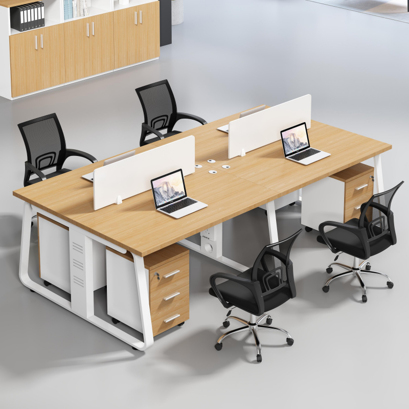 Staff Desk Brief Modern Office Station Computer Screen Holder 6 Four 4 People With Desk Chair Composition