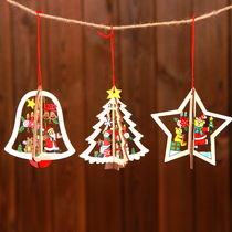  Christmas decoration charm Christmas Tree dress up Wooden pendant Painted bells Star pendant decoration Childrens gifts