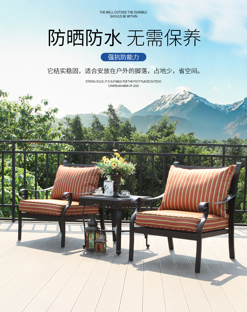 Bàn ghế ban công Mỹ ba ghế sofa hiên đặt ngoài trời sân vườn đúc nhôm bàn ghế kết hợp đồ nội thất - Bàn ghế ngoài trời / sân ban ghe san vuon