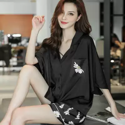 B with new ~ fresh little Daisy ice silk pajamas women's summer thin short sleeve silk home suit
