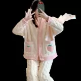 Демисезонная коралловая бархатная пижама, лонгслив, фланелевый комплект, увеличенная толщина