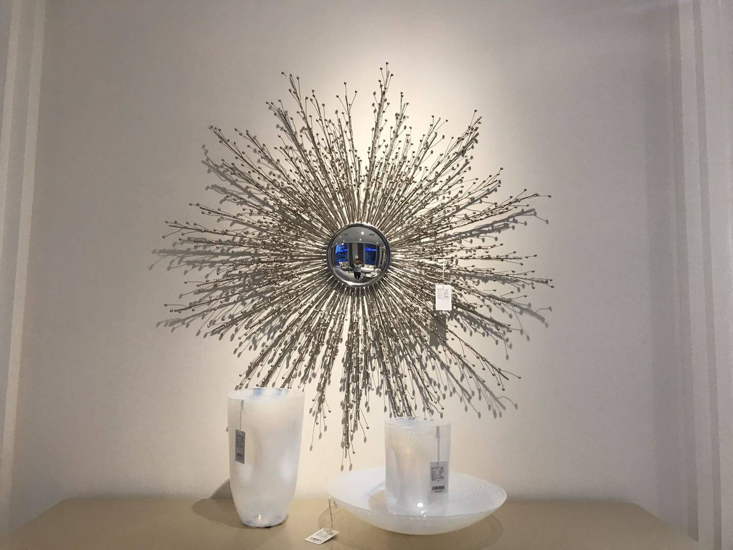 TV background wall decorations entrance wall decoration sun pendant wall decoration mirror wall hanging light luxury wall hanging