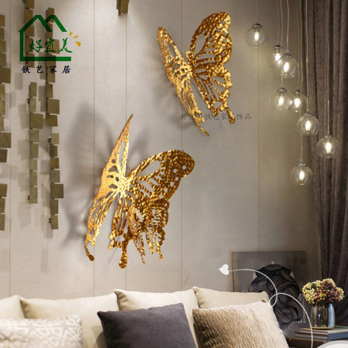 Light extravagant wall decoration hollowed butterfly wall decoration iron art wall-mounted solid wall decoration hanging decoration background wall room arrangement