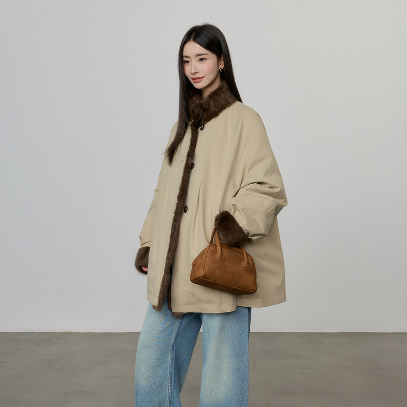 Earl Grey Tea 2026 Winter New Fur Collar Coat Women's Mid-Length 90% White Goose down Parka