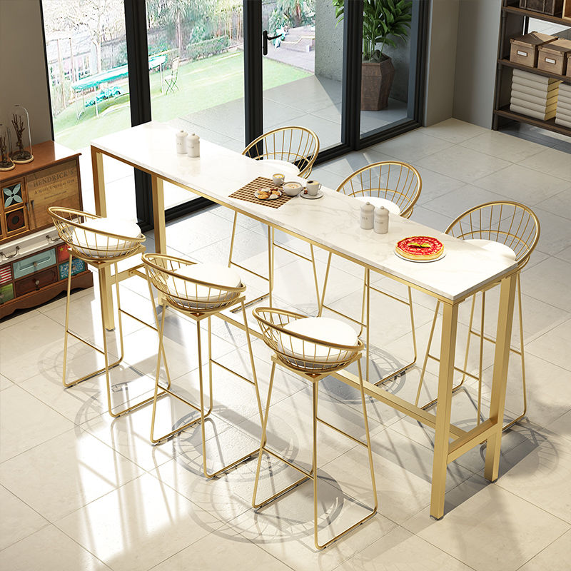 Nordic marble bar table and chair Home modern simple wall high foot table Milk tea shop bar table table and chair combination