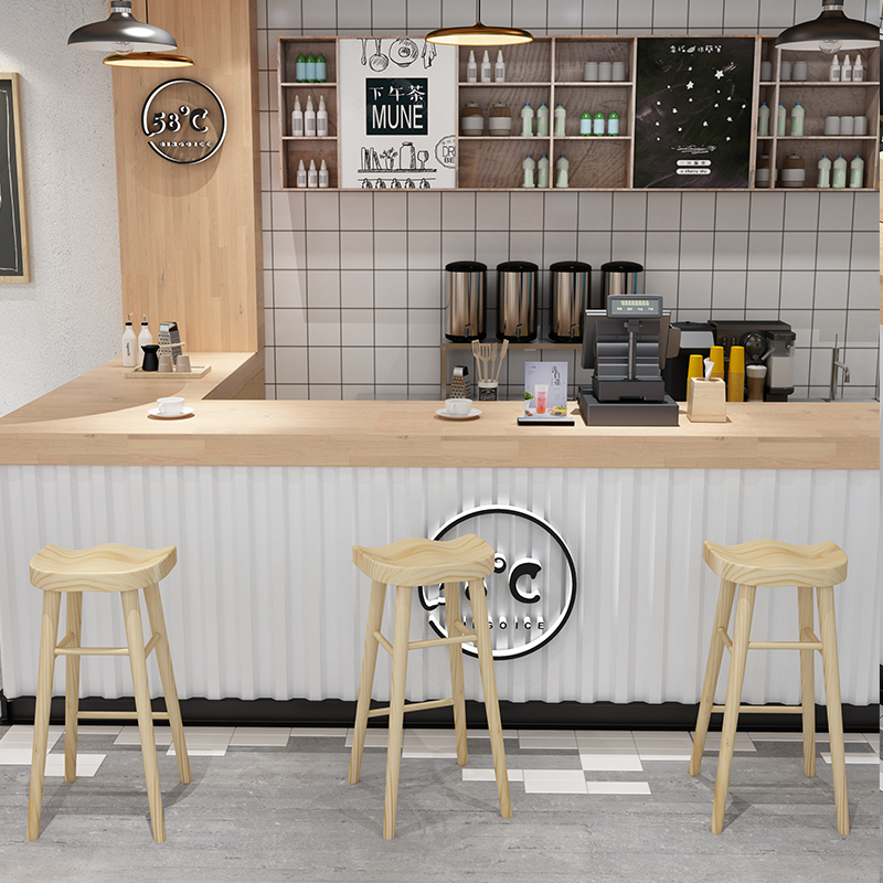 Solid Wood Bar Bench Bar High Footstool Home Minimalist High Chair Nordic Modern Milk Tea Shop Mobile Phone Shop Front Desk-Taobao