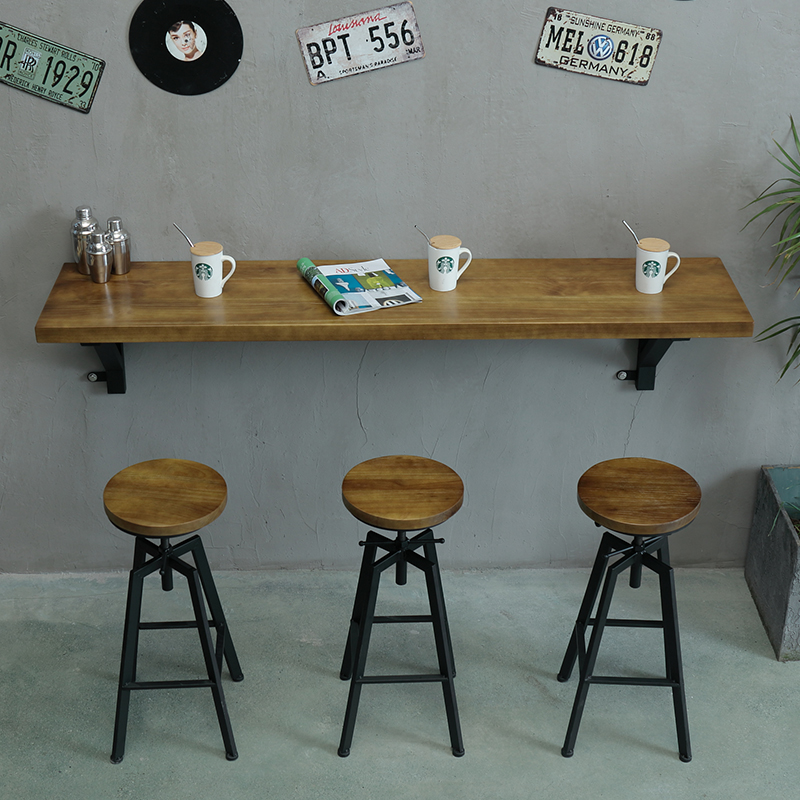 Nordic simple modern wrought iron solid wood bar table can be lifted bar high chair coffee milk tea shop table and chairs