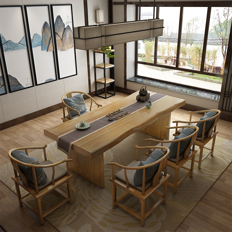 Simple modern retro log kung fu tea table solid wood coffee table tea table new Chinese tea tea table and chair combination