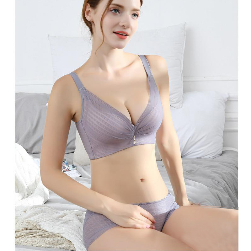 Breathable gathered on the top without steel rim adjustment to close the breast small chest bra cover thick urban beauty underwear set women's summer