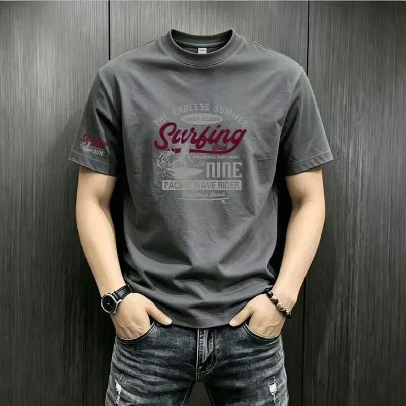American-Style Trendy Brand Letter Print Short-Sleeve T-Shirt for Men, Summer Round Neck, Loose, Fashionable, Versatile, Pure Cotton Top