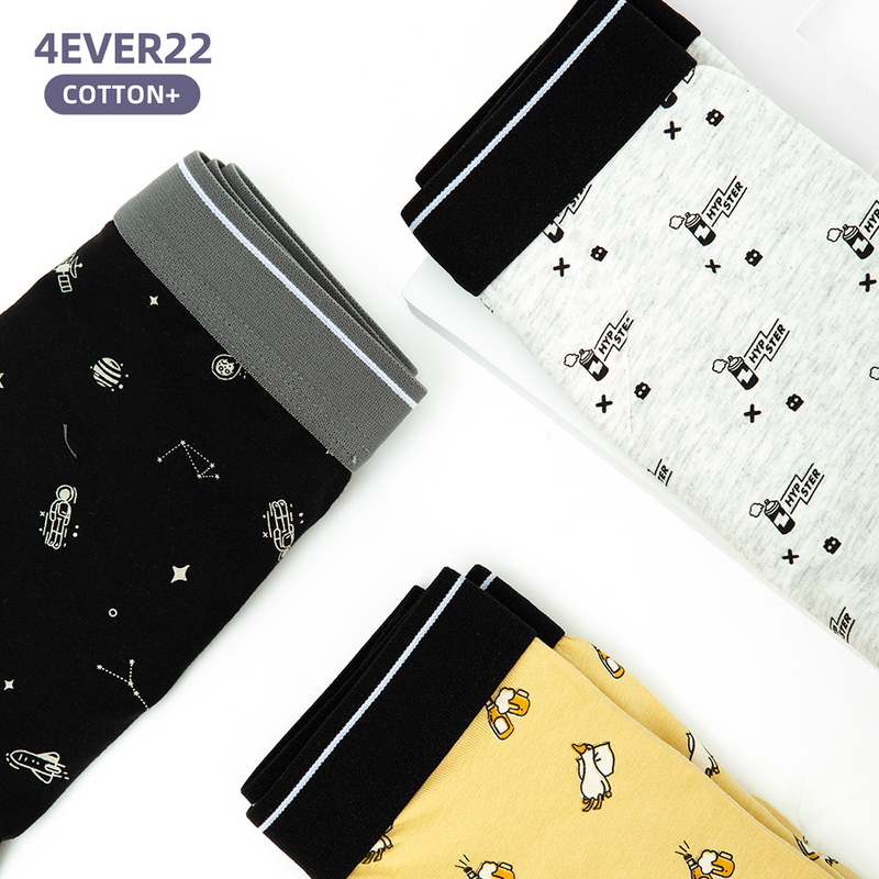 4Ever22 Women's Boxer Briefs, Pure Cotton, Four-Corner Cartoon Print, Wide Waistband, Mid-Rise, Comfortable, Unisex Style Underwear
