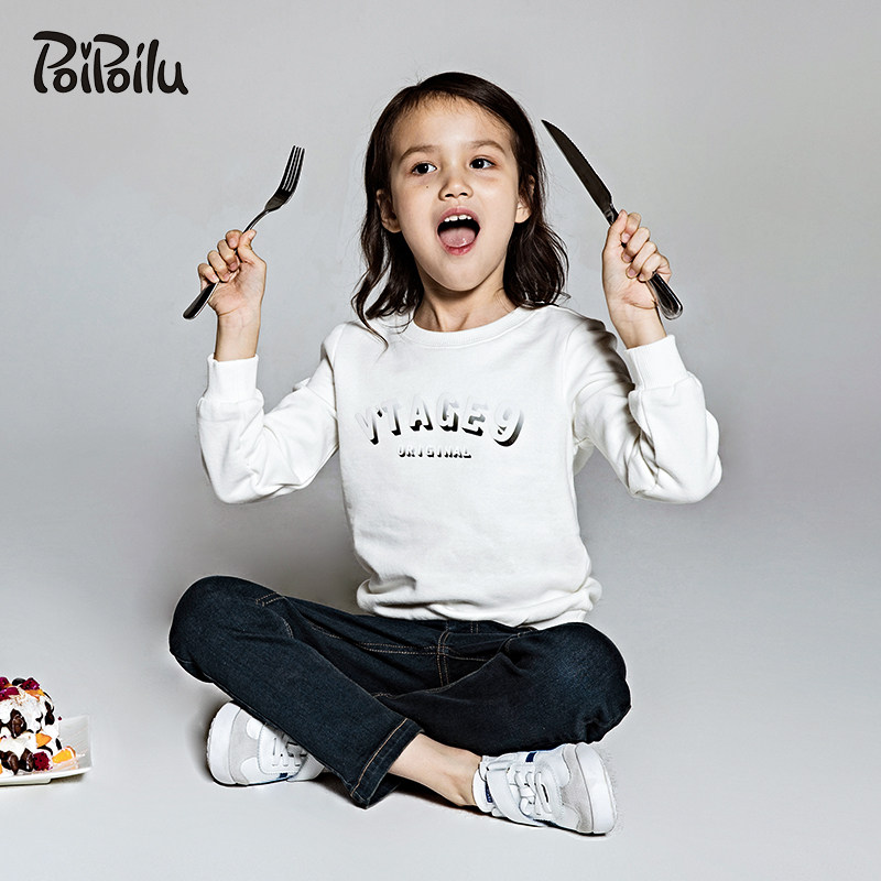 Girls' white thick cotton T new spring and autumn clothes for big children 12-15 years old Korean version of the tide style loose cotton inner clothes