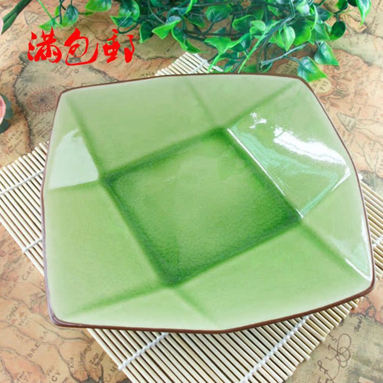 Ice-splitting glaze tableware Japan-ROK square square square soup pan cool vegetable dish 8 inch 9 lattice tray