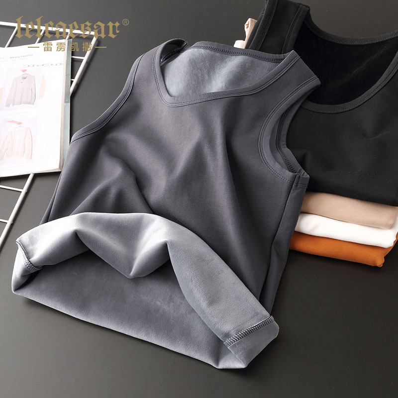 Warm Vest Men plus suede thickened waistcoat Waistcoat Autumn Winter Kan shoulder No sleeves Inside Wearing undershirt waistcoat