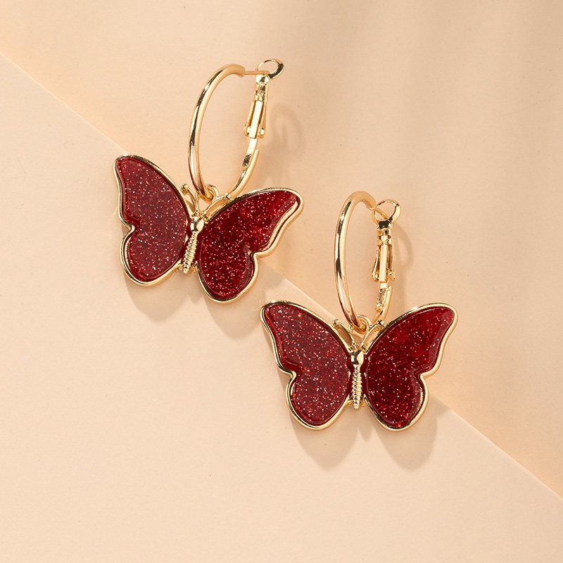 Butterfly Earrings in Rose Red