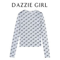 CWJ2020 autumn new thin all-match slim letter printing micro-transparent long-sleeved top bottoming shirt women