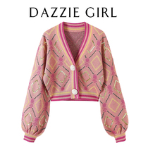 CWJ2020 autumn new all-match thin retro lingge sequins retro long-sleeved jacket knitted cardigan women