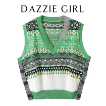 Liu Wen the same knitted vest CWJ2020 autumn and winter new wild loose thin green knitted vest