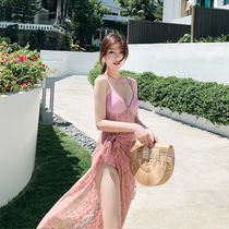 Hot spring one-piece swimsuit womens belly thin big breasts gather sexy bikini Net red ins Wind