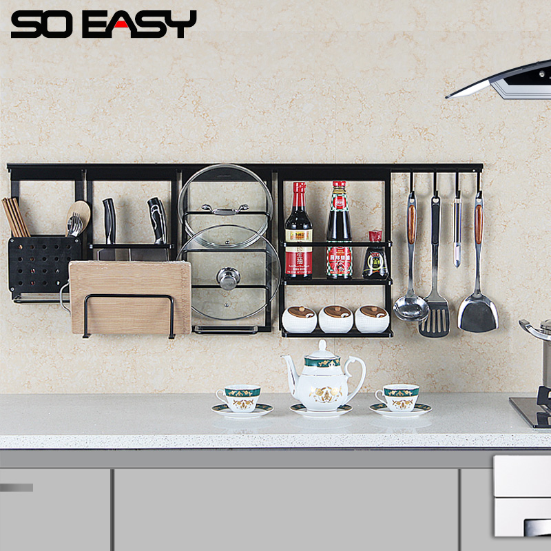 Soyus Space Aluminum Kitchen Shelve Wall-mounted Kitchen Acrosse Hanger Hook Knife Holder seasonings Shelf Kitchen Racks