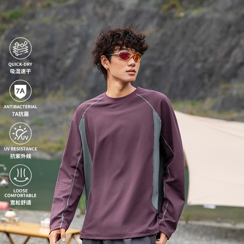 Manner Attitude Outdoor Sports Thin Loose Quick-Drying Long-Sleeve T-Shirt for Men and Teenagers with Color-Block Design